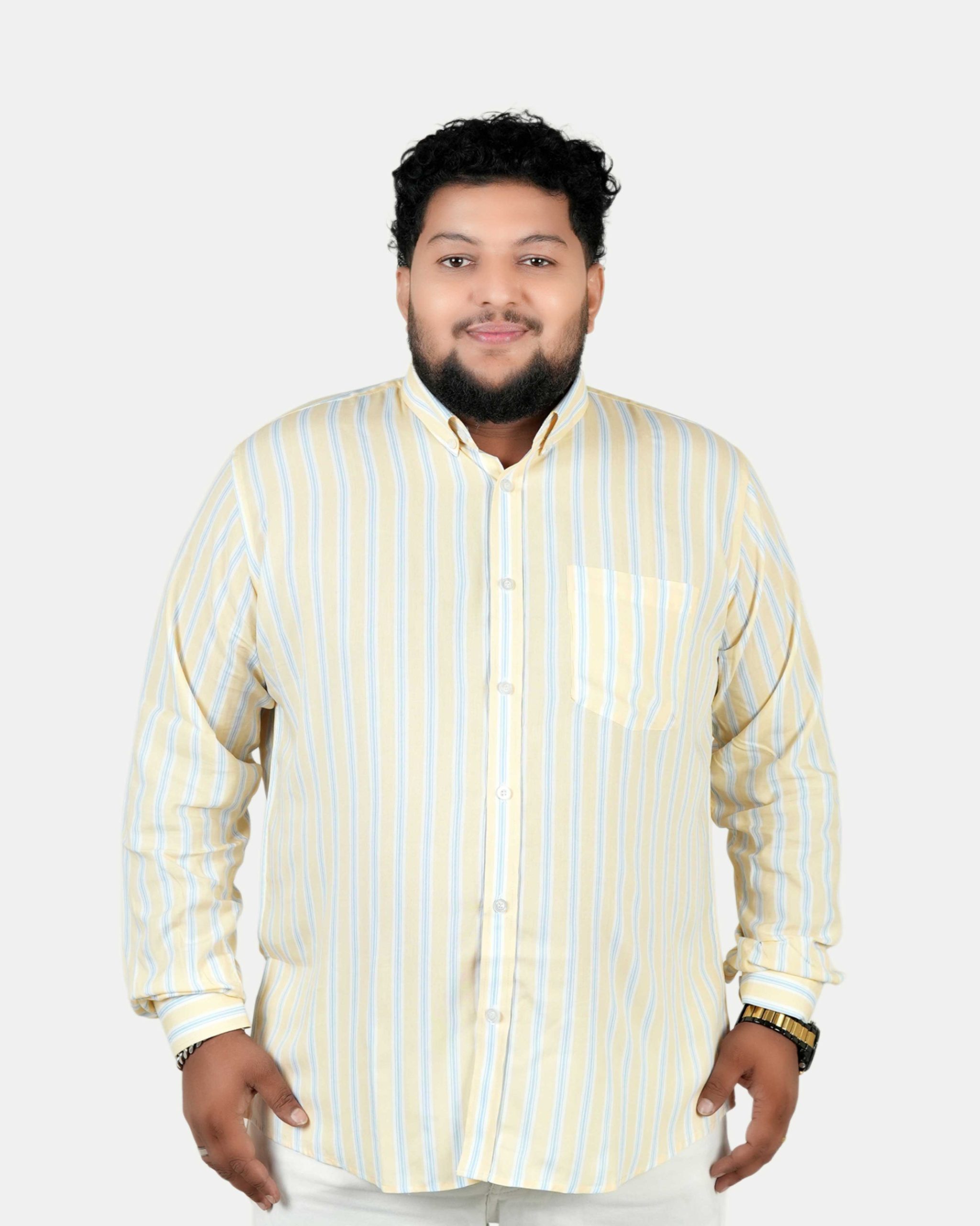 S107---Classic-Stripe-Full-Sleeve-Shirt-–-Yellow-&-Sky-Blue Classic Stripe Full Sleeve Shirt – Yellow & Sky Blue - Image 1