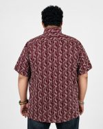 Geometric Print Half Sleeve Shirt – Maroon & White - Image 3