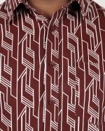 Geometric Print Half Sleeve Shirt – Maroon & White - Image 2