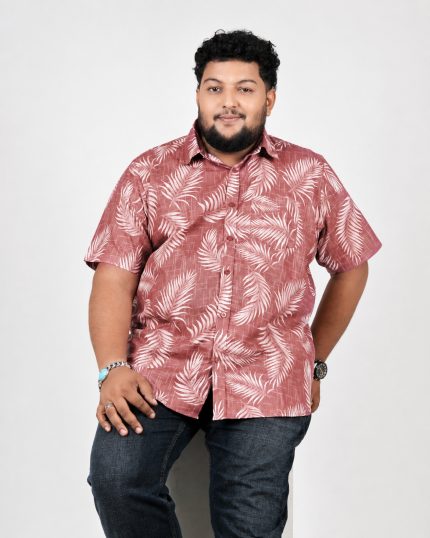 Tropical Leaf Print Half Sleeve Shirt – Dusty Rose & White