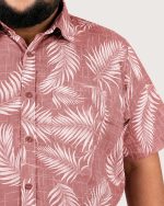 Tropical Leaf Print Half Sleeve Shirt – Dusty Rose & White - Image 2