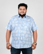 Tropical Leaf Print Half Sleeve Shirt – Sky Blue & White - Image 3