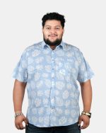 Tropical Leaf Print Half Sleeve Shirt – Sky Blue & White