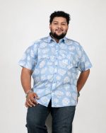 Tropical Leaf Print Half Sleeve Shirt – Sky Blue & White