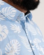 Tropical Leaf Print Half Sleeve Shirt – Sky Blue & White - Image 2