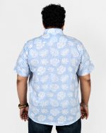 Tropical Leaf Print Half Sleeve Shirt – Sky Blue & White - Image 4