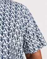 Geometric Print Half Sleeve Shirt – White & Navy Blue - Image 2