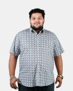 Geometric Print Half Sleeve Shirt – White & Navy Blue