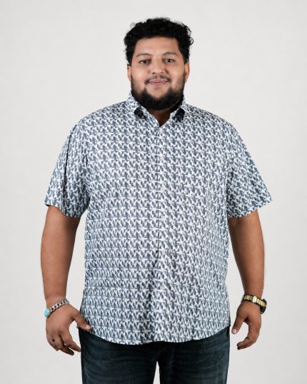Geometric Print Half Sleeve Shirt – White & Navy Blue