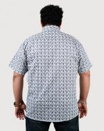 Geometric Print Half Sleeve Shirt – White & Navy Blue - Image 3