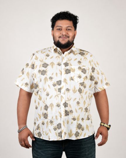 Floral Print Half Sleeve Shirt – White, Grey & Mustard