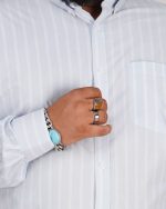 Classic Wide Stripe Full Sleeve Shirt – Sky Blue & White - Image 2