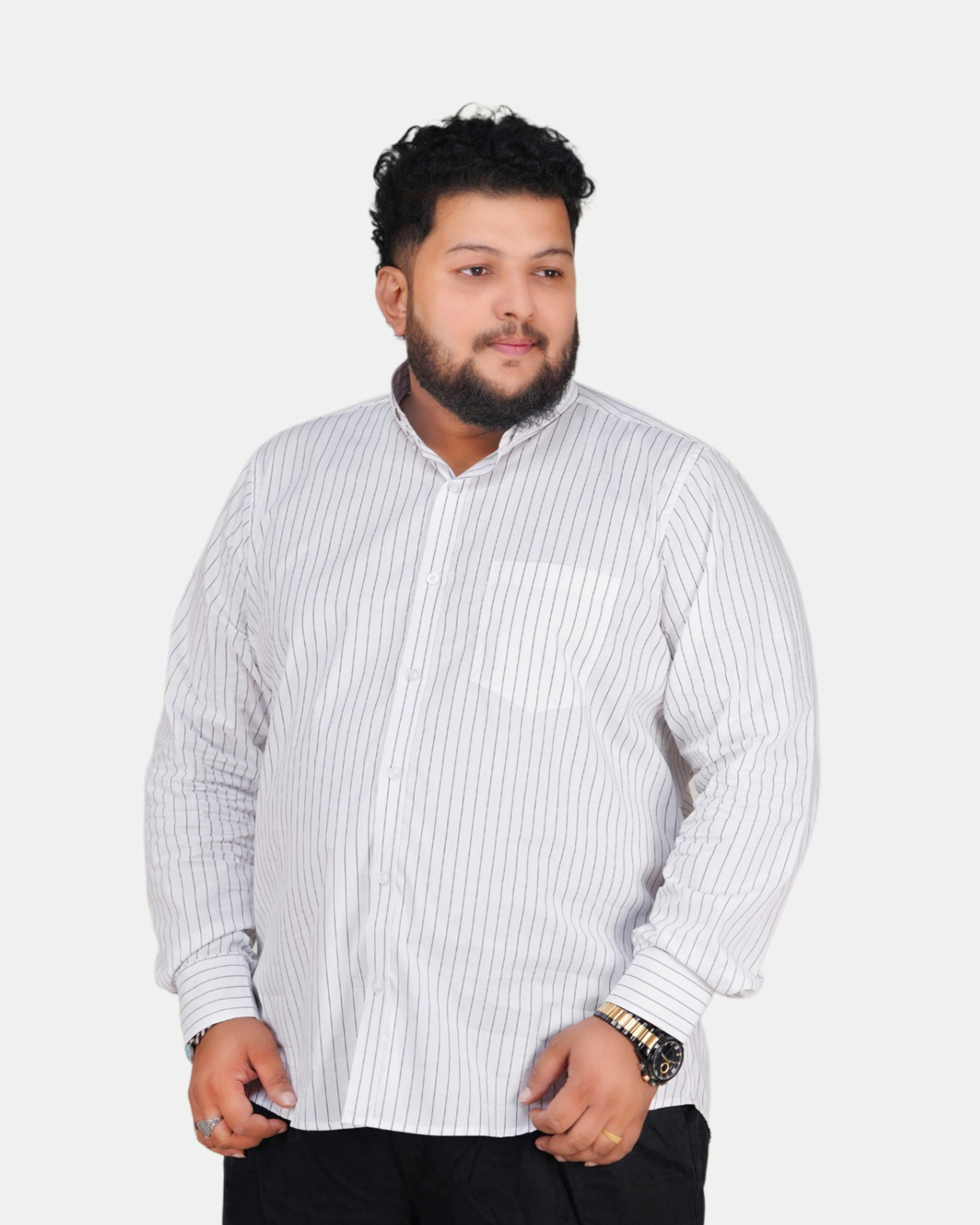 S115-Classic-Fine-Pinstripe-Full-Sleeve-Shirt-–-White-&-Black Classic Fine Pinstripe Full Sleeve Shirt – White & Black - Image 1