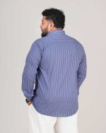 Classic Pinstripe Full Sleeve Shirt – Slate Blue & White - Image 3